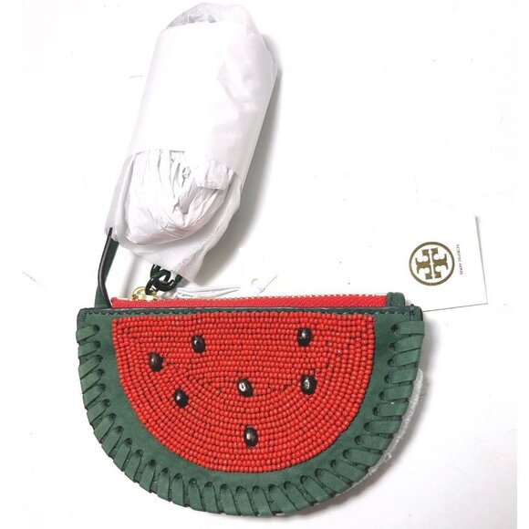 Tory Burch Handbags - SOLD Tory Burch Womens Red Watermelon Leather Beaded Wristlet Coin Purse Bag NWT